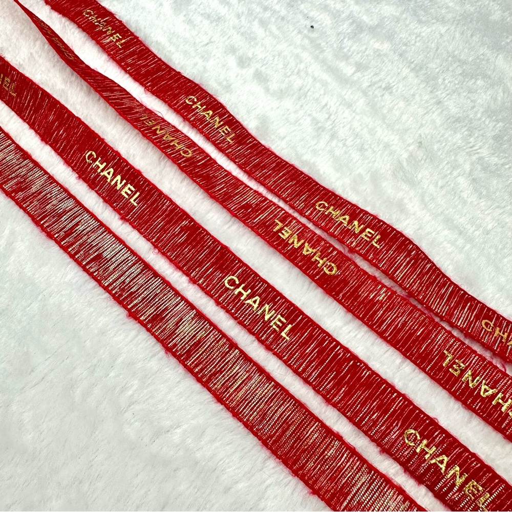 CHANEL Red and Gold holiday ribbon 2 Yards